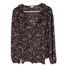 Mason & Bell Black Floral Ruffle V Neck Blouse XL
